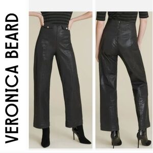 Veronica Beard BRINLEY Extra High Rise Wide Crop Pants in Coated Black Sz 26/2